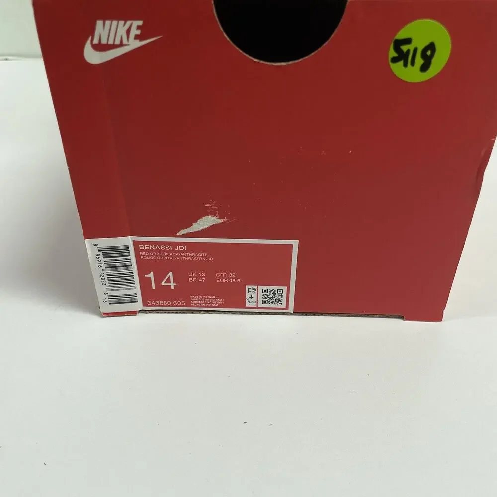 Nike Benassi JDI 343880 605 Size 14 Men Red Orbit Black Slide Sandal Slippers
